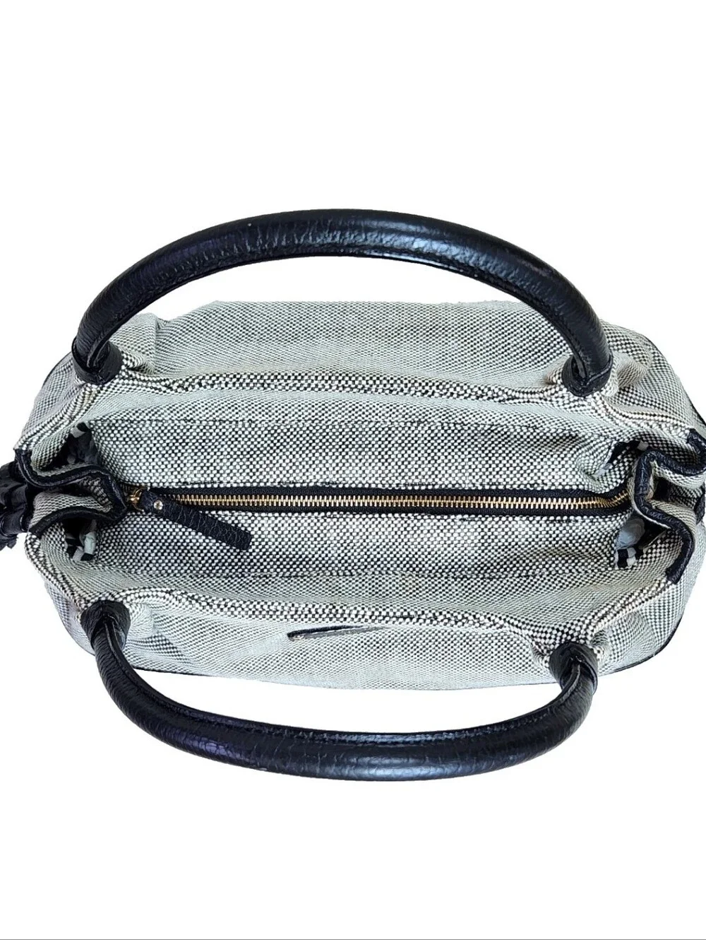 KATE SPADE Stevie Southport Ave Large Satchel Tote Black Leather Gray Canvas